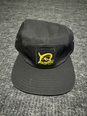 Black Five-Panel Hat with Yellow Embroidered Logo